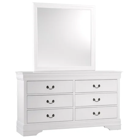 Traditional Six Drawer Dresser and Mirror Set